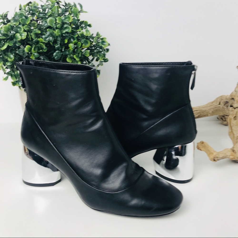 Zara | leather bootie silver heels